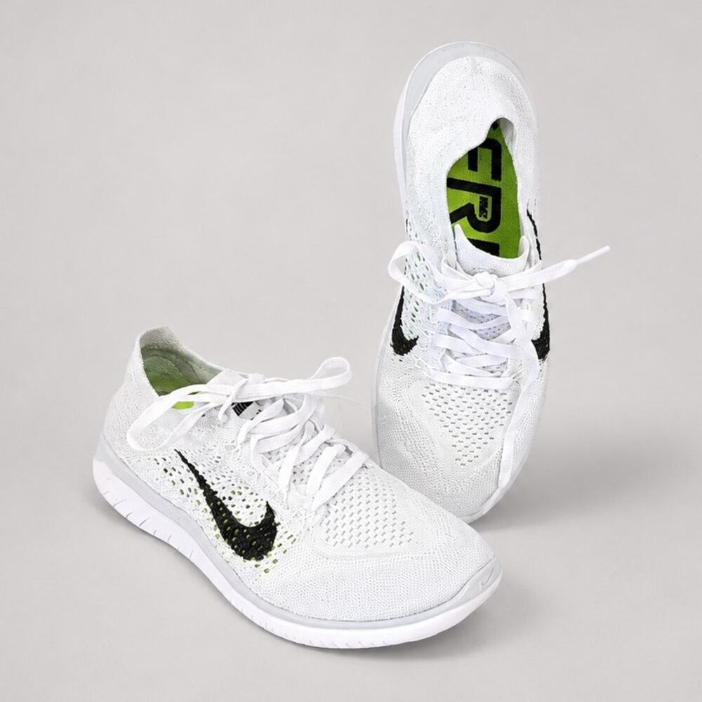 Nike Free RN Flyknit 2018 Sneakers 942839 Womens US 6.5 White Platinum Low Top